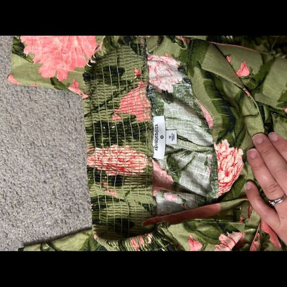 Agua Bendita Peony Floral Pants Size 1X NWT Green Pink - Picture 5 of 9